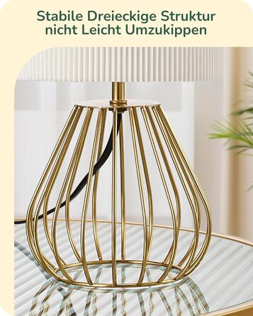 EDISHINE Настільна лампа, сучасний індустріальний дизайн, цоколь E14, вінтажна, для спальні та вітальні, бежево-чорна (кремово-білий плісе + золото)