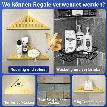 Полиця для душу Eck Duschregal з нержавіючої сталі 304, полиця для ванної кімнати з сітчастою конструкцією для плитки, вбудована полиця для ремонту ванної кімнати (щітка, 254 мм - 2 шт) (254 мм-2, золотий)