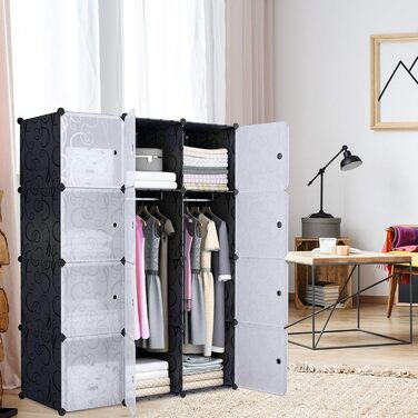 DIY Shoe Cabinet Shoe Shelf, Shelving System Shoe Storage Shelves for Clothes, Shoes, Toys, and Books 111cm x 37cm x 147cm (Black with Door) (12 Boxes)