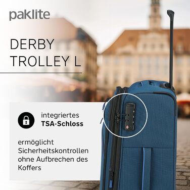Paklite Валіза ручної поклажі на 4 колесах, 55 см, 41 л, з TSA замком та функцією накладки, блакитна