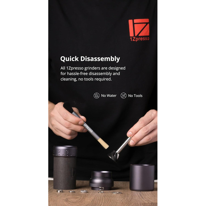 Кавомолка ручна 1Zpresso J-Ultra, сірий колір, конічні жорна, складний руків'я, магнітний контейнер 40г, регулювання помелу, швидка кавомолка для еспресо