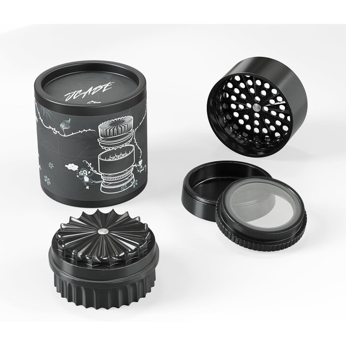 Toothless Herb Grinder Ø 63 mm | Nano-ceramic coated for effortless grinding | 5-piece with built-in storage container in the lid (Black)