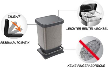 Відро для сміття Ho Paso 20л з кришкою, пластик (PP перероблений), BPA-free, Hexagon