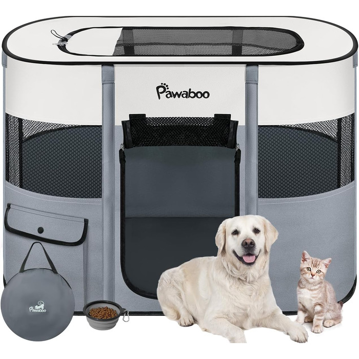 Pawaboo Переносний вольєр для тварин, складаний вольєр для собак з водонепроникного оксфорду, клітка для котів з сумкою, мискою, для цуценят, котів, кроликів, для дому та вулиці, зелений (90x70x60 см)