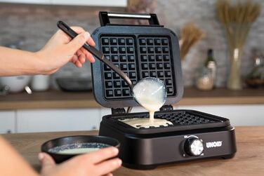 Вафельниця Unold 48275 Belgisches Waffeleisen Brüssel: подвійний автомат, регулювання температури, антипригарне покриття, 1500 Вт, чорний