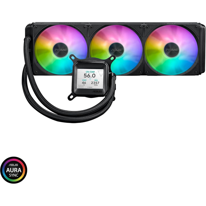 Система водяного охолодження ASUS Prime LC ARGB LCD - 3 вентилятори, чорний (Intel LGA 1851, 1700, 1200, 115X, AMD AM5, AM4)