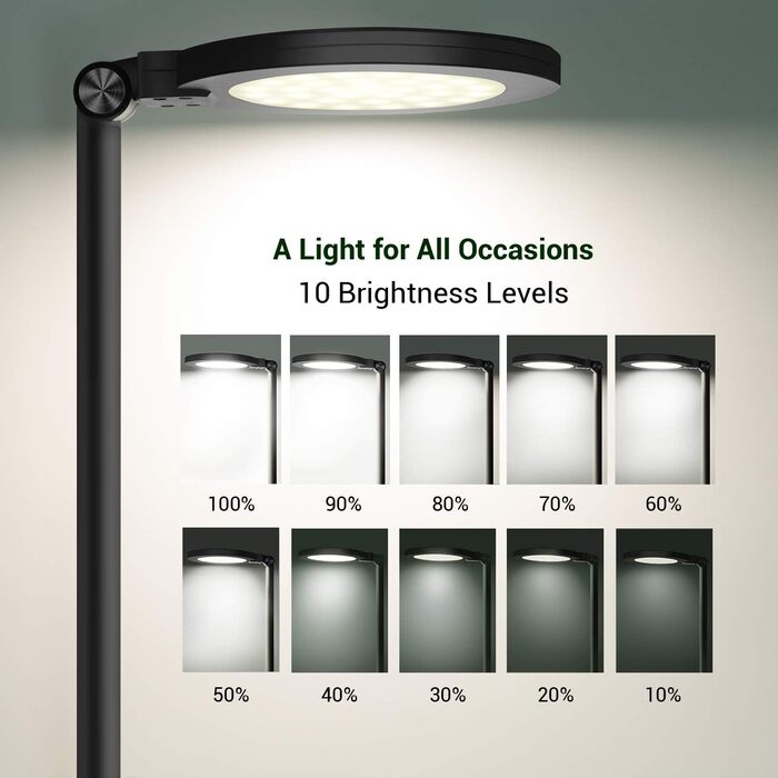JUKSTG LED Desk Lamp - 12W Adjustable Office Table Lamp with Touch Control, Dimming, 10 Brightness Levels, 5 Color Modes, Eye Protection for Reading, Work, Kids - White/Black