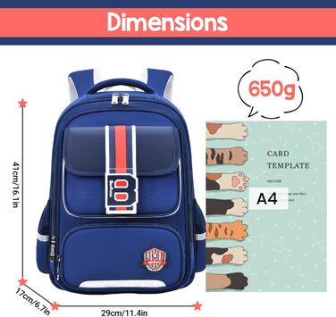 Шкільний рюкзак для хлопчика IvyH, 2-5 клас, 20 літрів. Ергономічний дитячий рюкзак для початкової школи, водонепроникний, 8-12 років, темно-синій/червоний