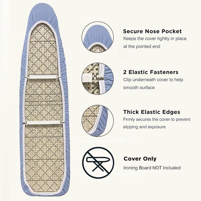 Чохол та підкладка для прасувальної дошки до 137 x 45 см, 100% термостійка бавовна, екстра товста підкладка, кишенька для рукава, Smart Fit, без хімікатів, можна прати в машині (геометричний візерунок (Solid Blue, 18X54'))