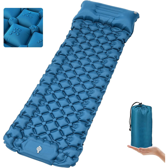NHOWIN Self-Inflating Camping Mat - 9cm Thick, with Foot Pump & Pillow - Portable Ultralight Sleeping Pad for Hiking & Backpacking