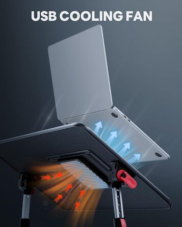 Столик для ноутбука з USB та вентилятором, SAIJI – регульований столик для софи, ліжка, підлоги (52*30см, чорний)