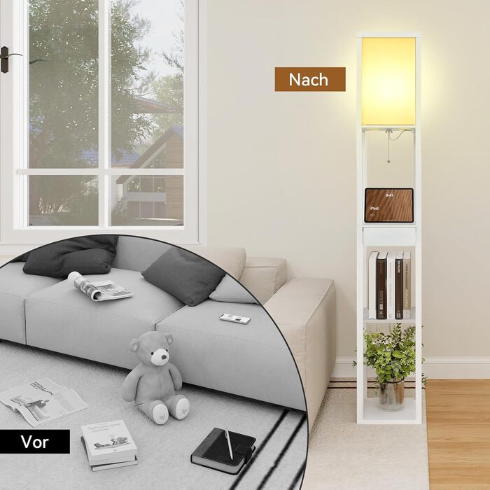Стельова лампа YU YUSING з полицями, 1.6м, LED, E27, для вітальні, спальні, офісу (білий)