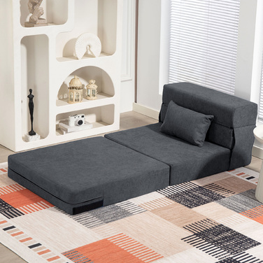 HOMCOM 3-in-1 Sleeper Chair, Foldable Sleeper Sofa with Bed Function, Lumbar Pillow, Reclining Chair with Flannel Look, Chaise Lounge for Living Room, Dark Grey | Aosom
