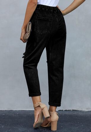 Джинси жіночі Alaster Queen Boyfriend з високою талією, рвані Mom Jeans, еластичні, чорні (L)