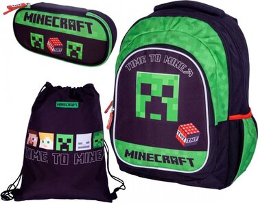 Шкільний багатофункціональний рюкзак Minecraft Astra, чорний з зеленим, 27 л