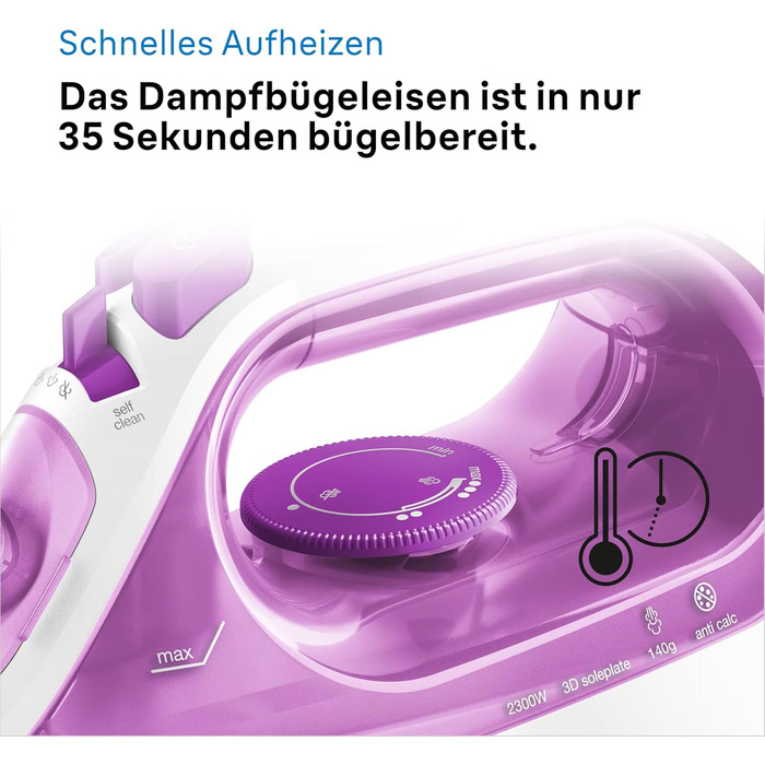 Праска з парою Braun FreeStyle 3 FI3124 PU, SuperCeramic підошва, технологія FreeGlide 3D, Ultimate FastClean, автоматичне відключення, вертикальне прасування, фіолетовий (2300 Вт)