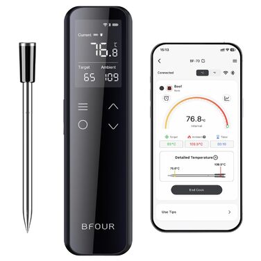 Термометр для гриля та духовки BFOUR WiFi Bluetooth з 6 датчиками, IP67, 2600mAh, керування через додаток