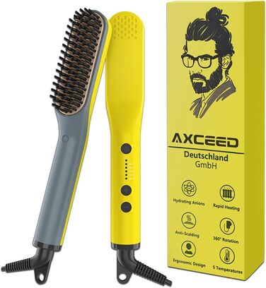Електричний випрямляч для волосся та бороди Axceed 2-in1, преміум-якість, іонна щітка, швидкий нагрів 30с, до 200°C