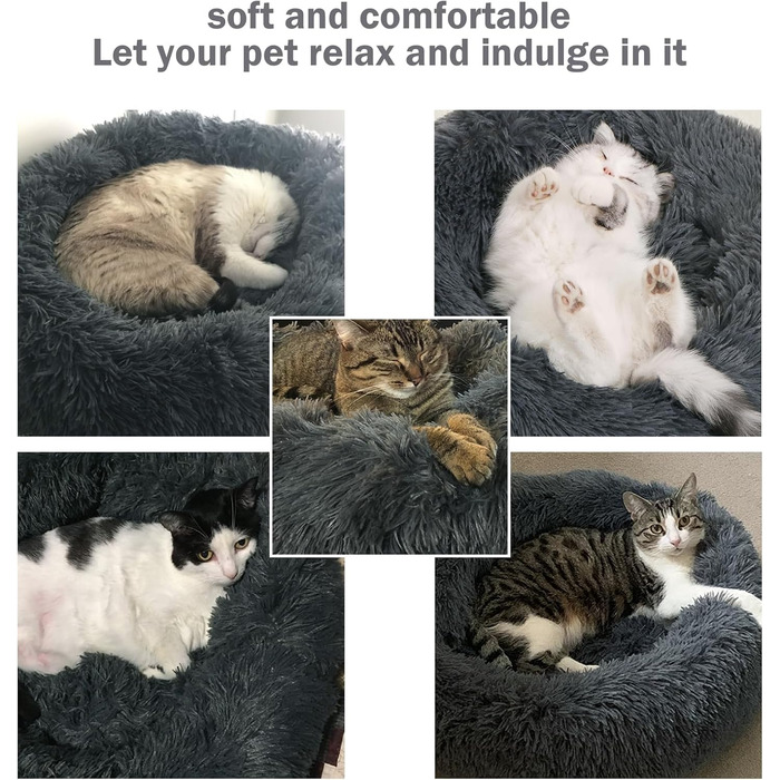М'яке кругле ліжко для собак та котів з плюшу - Donut. Зручне собаче гніздо, кошик для котів. Можливість прання. Розміри S/M/L/XL/XXL (XXL-80cm, L 60 x 60 x 20 cm). Колір: темно-сірий.