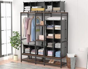 Wardrobe, Portable Shelving System, Plastic Closet with 2 Hanging Rods, Bedroom Wardrobe Closet White (Black)