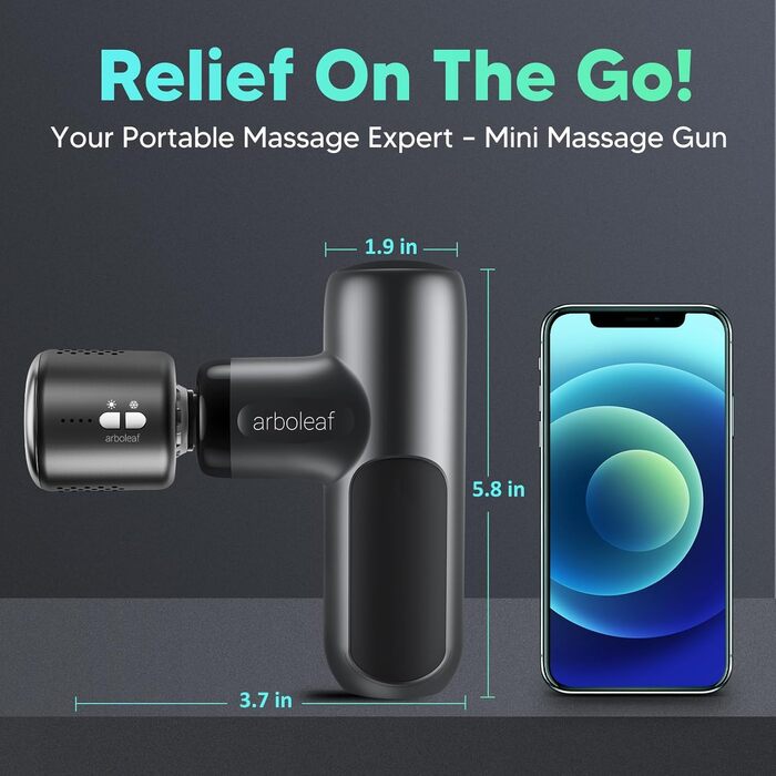 Масажер для тіла Arboleaf Mini Massage Gun: 5 швидкостей, 4 насадки, 3200 U/Min, для дому, фітнесу та подорожей (Чорний з підігрівом)