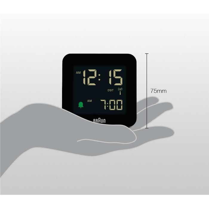 Braun Digital Radio Alarm Clock Central European Time (CET) with Snooze Function, Negative LC Display, Quick Set Function, Crescendo Alarm in Black, Model BC09B-DCF.