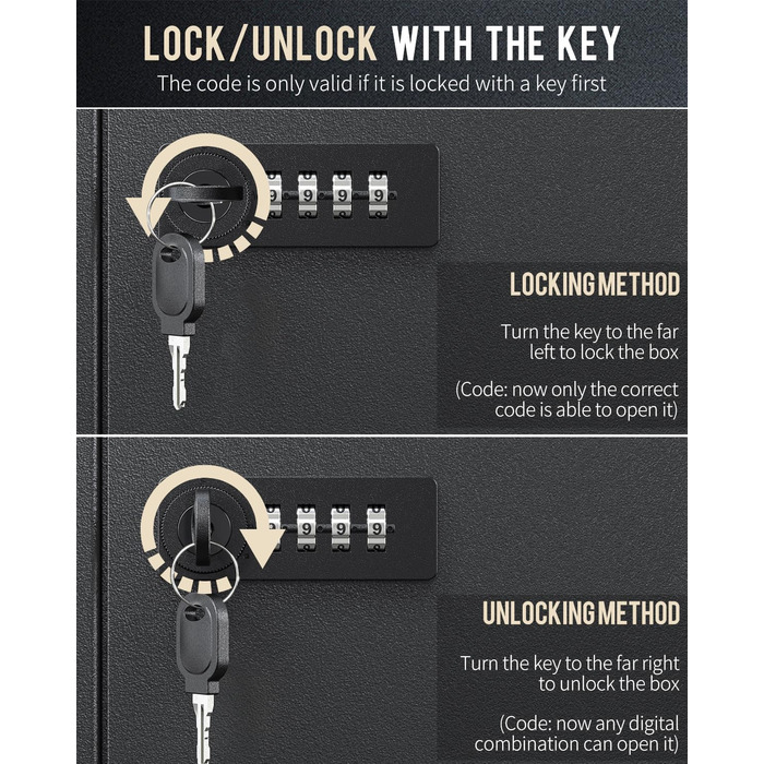 Шкафчик для ключів Uniclife на 60 позицій з комбінацією та ключовим замком, чорного кольору, з регульованими полицями. Цифрова скринька безпеки, органайзер для ключів