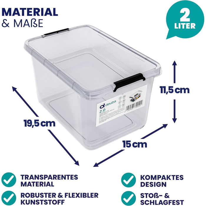 Deuba® 10x Storage Box with Lid 2L Box Plastic Crates Food Safe BPA Free Small Click Closure Transparent Stackable Kitchen Bedroom