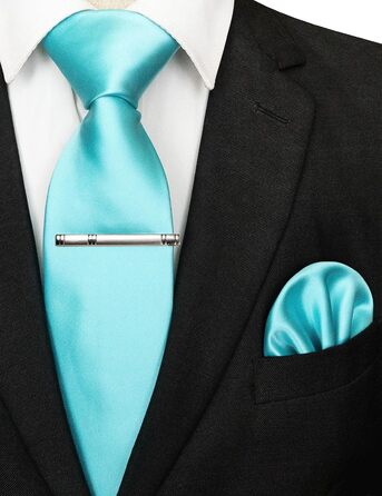 Чоловічий шовковий краватка-набір JEMYGINS: краватка, нагрудна хустка та зажим (блакитний, морський)