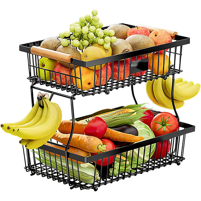 Настільний органайзер для фруктів та овочів 2 яруси (Чорний)