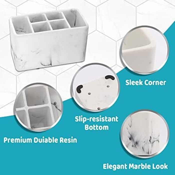 Тримач для зубних щіток ZCCZ для ванної кімнати - стильний дизайн, підходить для електричних зубних щіток, косметики, пензлів, бритв. Білий, імітація білого мармуру