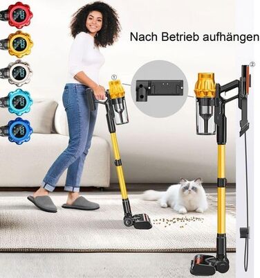 Бездротовий акумуляторний пилосос KESSER® з LED дисплеєм, до 70 хв роботи | Бездротовий пилосос без мішка з антизаплутувальною насадкою для твердих поверхонь, килимів та шерсті тварин (Помаранчевий / Жовтий)