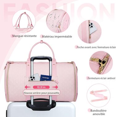 Сумка-трансформер для подорожей 50 л, 2-в-1 з водонепроникним відділенням для взуття та системою проти зминання – для жінок та чоловіків, ідеальна для ділових поїздок та відпочинку (Рожева)