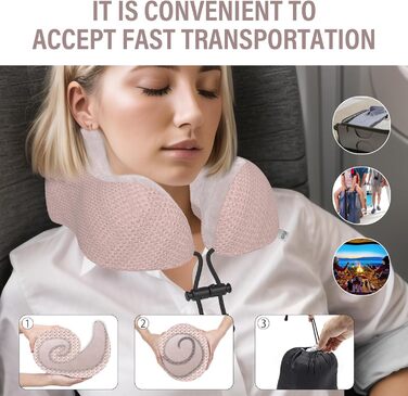 Подушка для шиї Estefanlo для подорожей: автомобіль, літак, офіс. Memory Foam, м'який велюровий чохол (рожевий)