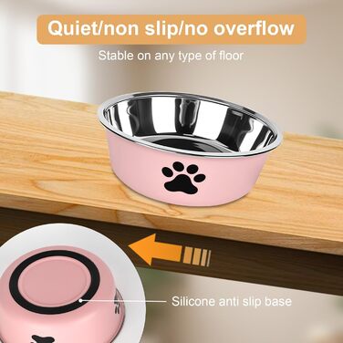 Набір з 4 мисок для собак з нержавіючої сталі з неслизьким силіконовим дном, 900 мл, для корму та води (зелений, сірий, блакитний, рожевий)