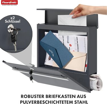 Поштовий ящик Floordirekt Gaston антрацит з газетницею та замком, сучасний, з кришкою та великим отвором для листів