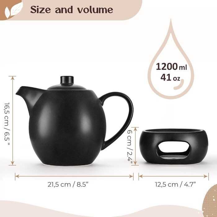 Teapot with infuser, ceramic - 1.2 l - Ceramic teapot, black (anthracite) - Tea Pot - Teapot Ceramic - Teakettle - Tea accessories - Tea maker for loose leaf tea (with spoon)