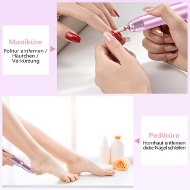 Електричний фрезер для нігтів Nagelfräser 45.000 об/хв - 14 в 1 для гелю, акрилу, манікюру та педикюру, 6 швидкостей, акумуляторний, рожеве золото