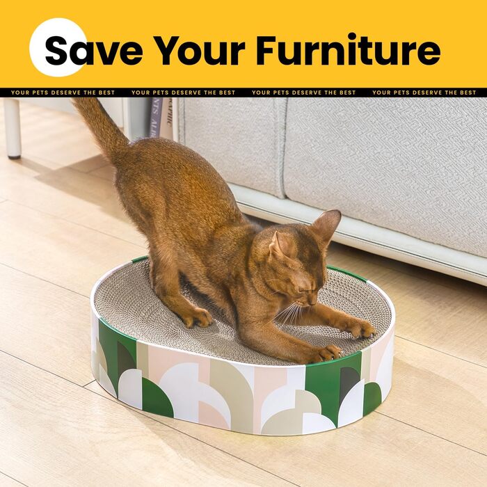 Кігтеточка для котів Conlun 2 в 1: овальна, з мискою та гніздом, з гофрованого картону (43x33x10 см)