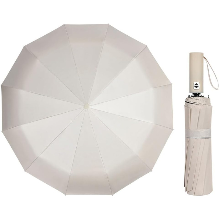 Вітростійкий автоматичний парасолька для подорожей, 12 ребер, для чоловіків та жінок (Бежевий)