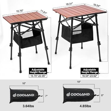Складний алюмінієвий стіл для кемпінгу Odoland з регульованою висотою та сумкою для зберігання 46x42x42-60 см
