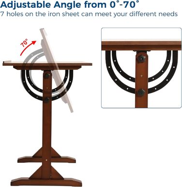 VISWIN Adjustable Art Drawing Table - Large Wooden Easel for Artists - Height & Tilt Adjustable, Solid Pine Wood, Studio Painting Table, Walnut Finish