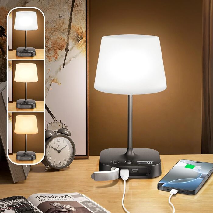 LED лампа настільна акумуляторна Anordsem бездротова: торшери з сенсорним керуванням та USB A+C - маленька настільна лампа для дитячої кімнати, нічник, подарунок, чорний