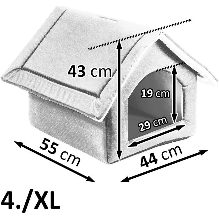 Чорний лежак для собак та котів XL (44x55x43 см) з принтом лапок | Лежанка для великих та середніх собак | Будка для котів та собак