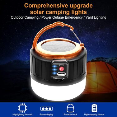 Flintronic 2 Pack Camping Lantern, Solar LED Camping Lantern USB Rechargeable with Remote Control, 5 Brightness Levels SOS Flashing Modes with Power Bank, Emergency Kit for Outdoor Hiking Camping Emergency Outdoors