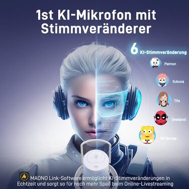 MAONO DM40 Бездротовий мікрофон для ПК з RGB підсвічуванням та ШІ-зміною голосу, 3-рівнева шумозаглушення, для геймінгу, подкастингу та стрімінгу