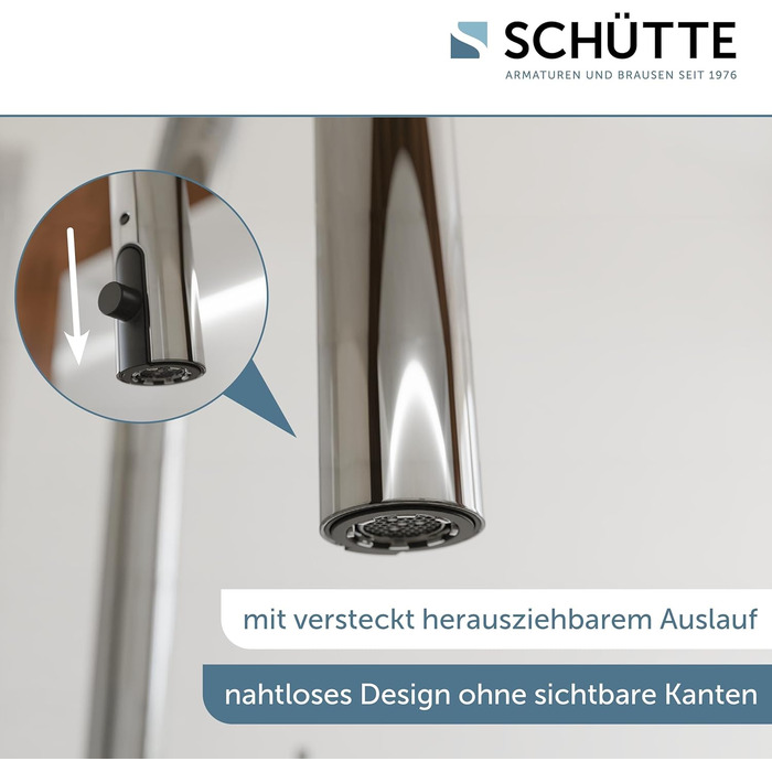 Кухонний змішувач SCHÜTTE 79562 Blackpool з висувною лійкою, поворотний на 360°, з однорідним керуванням, для мийки, хром