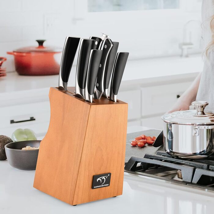 NANFANG BROTHERS 18-Piece Damascus Kitchen Knife Set with Hammered Handles & Wooden Block - Premium Quality