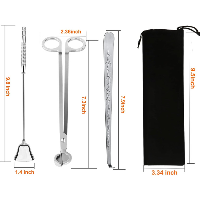 STATABSTA 4-in-1 Candle Accessory Set, Candle Snuffer, Wick Trimmer, Trimmer, and Wick Scoop, Candle Care Set for Gifts, Candle Lovers (Silver)