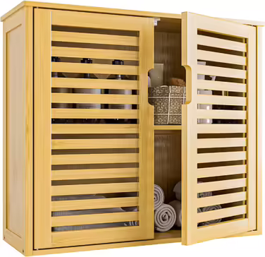 HITNET Bamboo Hanging Cabinet White, Bathroom Wall Cabinet Hanging, Medicine Cabinet over Toilet with Adjustable Shelves, Bathroom Cabinet Wall Mount (Natural)